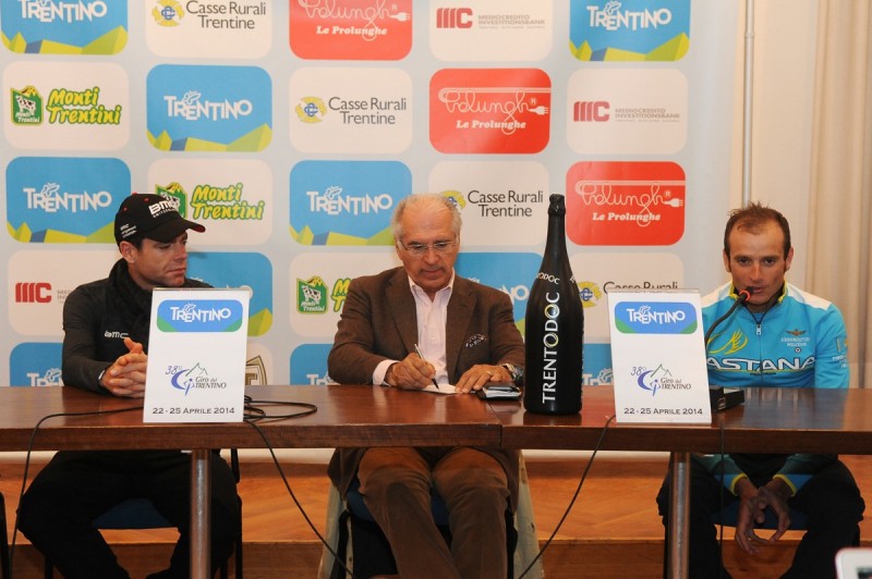Conferenza Stampa 38°Giro del Trentino 2014 con Michele Scarponi,
Cadel Evans e Cassani.