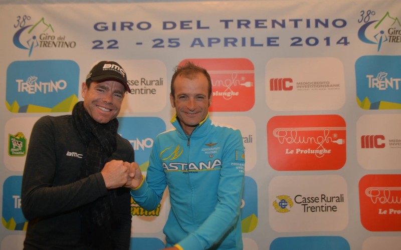 38° GIRO DEL TRENTINO A SINISTRA CADEL EVANS E MICHELE SCARPONI 21-04-2014 © FOTO DANIELE MOSNA